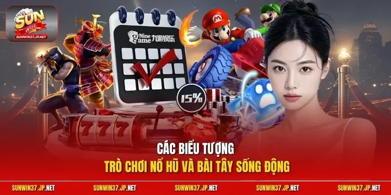 Các biểu tượng trò chơi nổ hũ và bài tây sống động